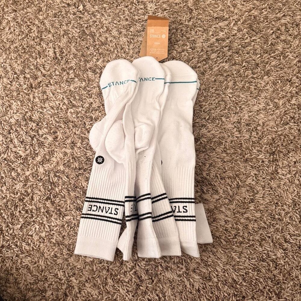 3 pack White Stance Casual Socks - L